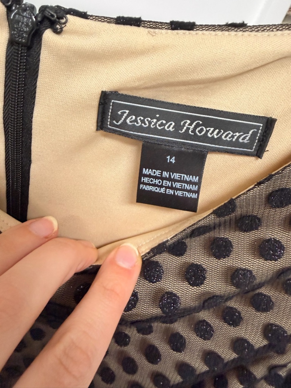 Jessica Howard Black Polka Dot Mesh Dress Size 14 - Picture 3 of 3